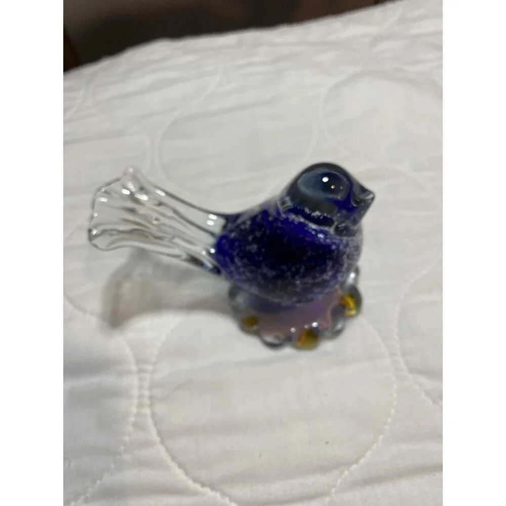 Art Glass Blown Glass Blue & Clear Sommerso Bird “Snowflakes “